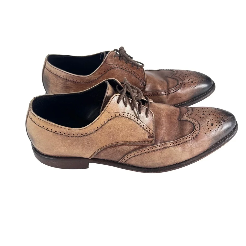 Johnston & Murphy Collection Mens 11 Ombré Brown Tan Leather Wingtip Derby ITALY